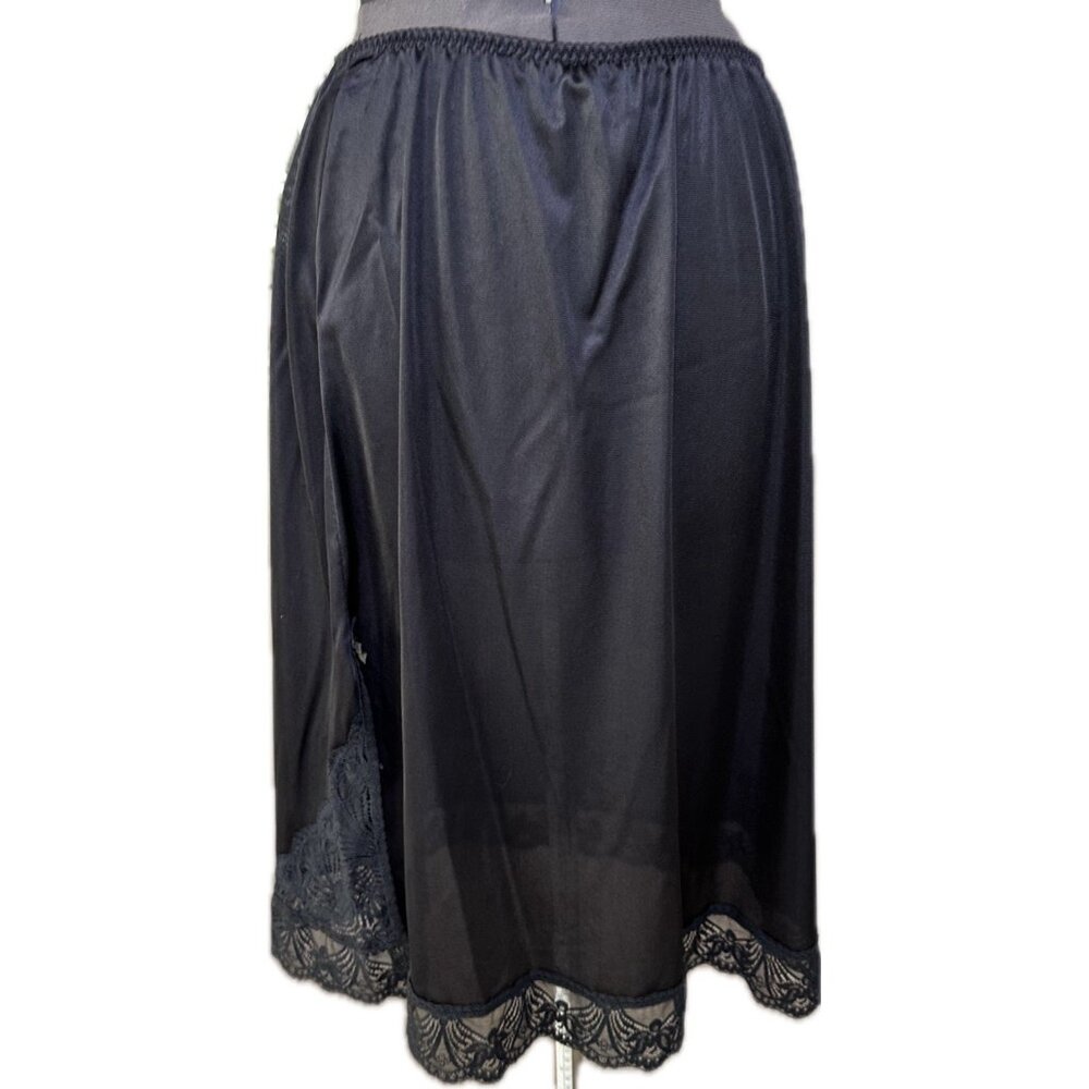 VTG JCPenney Black Slip Skirt Under Dress Black Nylon Tricot L Lace Trim USA